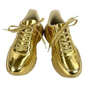 Freewalk Foam Fit Tennis Shoes Women's 8.5 Gold Metal Sneakers 38.5 Flats Shiny